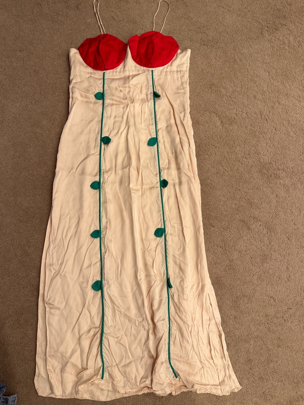FARM Rio Cream Slip Dress with Red Bust and Green Accents - Picture 14 of 16